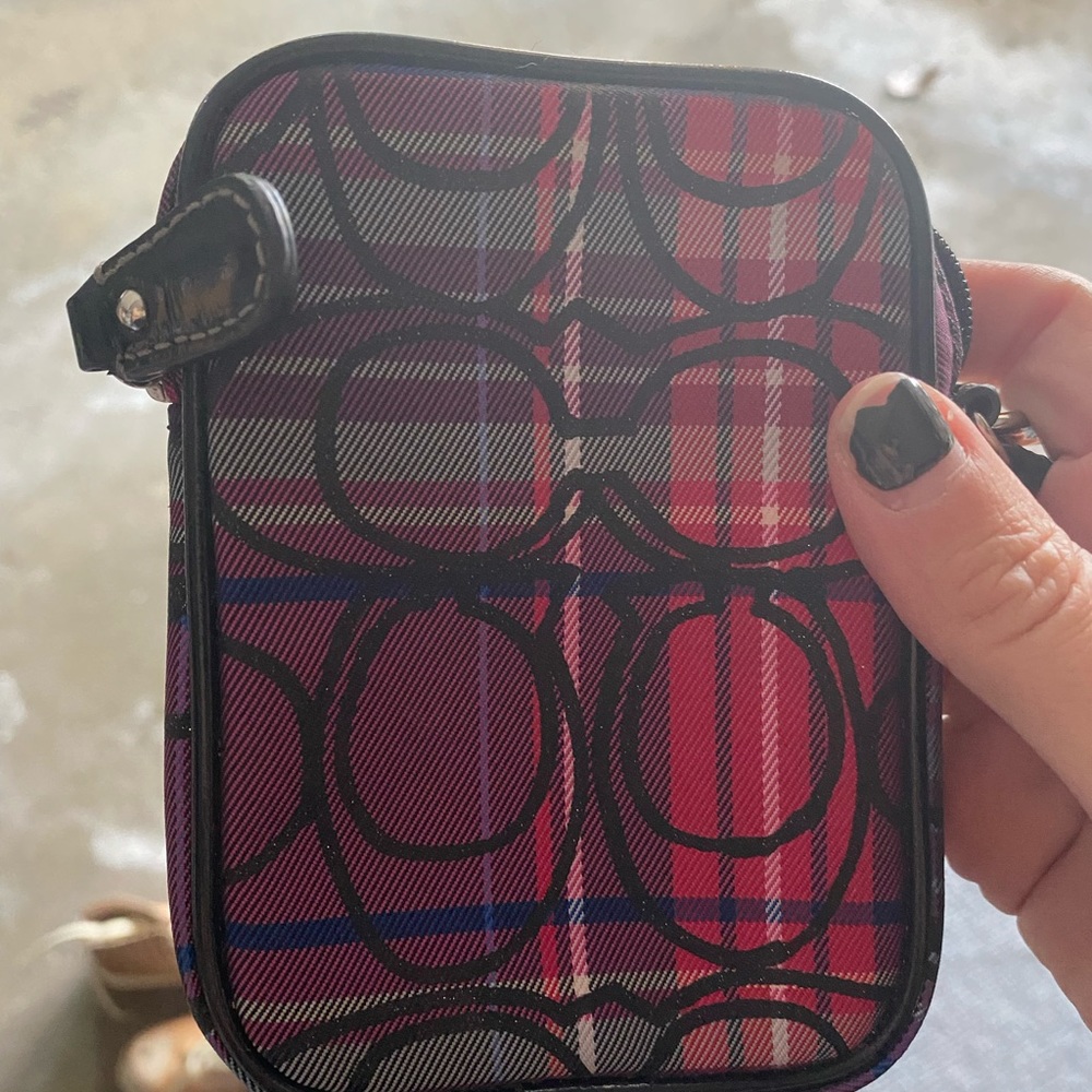 coach camera case - plaid